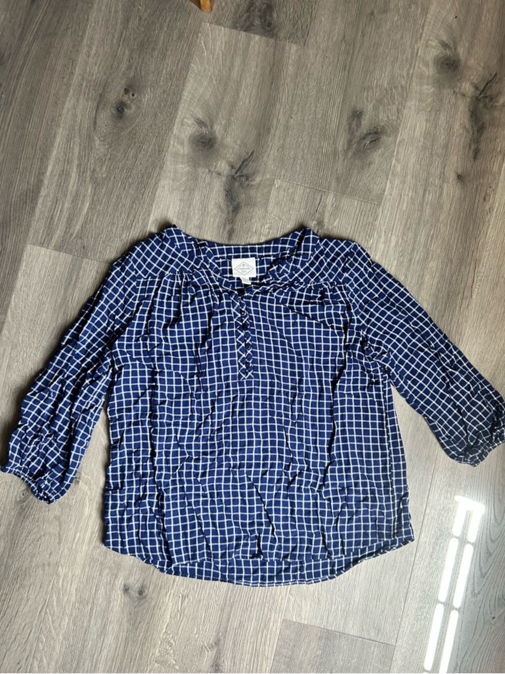 St. John's Bay Navy and White Windowpane Blouse